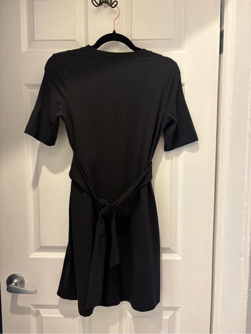 Lululemon Wrap Dress Black Pima Cotton Tie Back Stretch A-Line Dress Size 10 Est - Picture 4 of 6